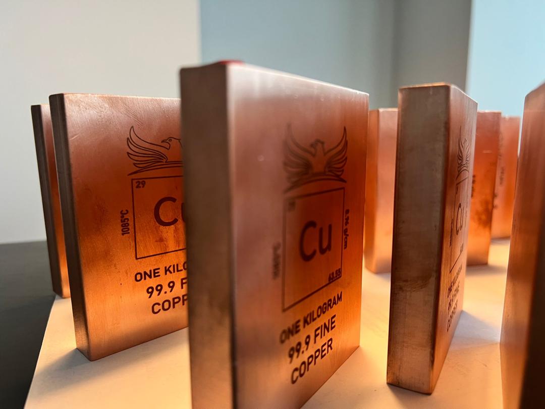 1 Kilo 99.9 Fine Copper Bar with Element Design by Falcon